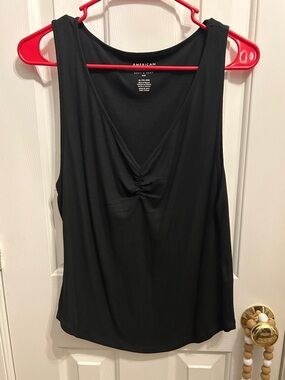 American Eagle Outfitters Black V-Neck Ruched Tank Top